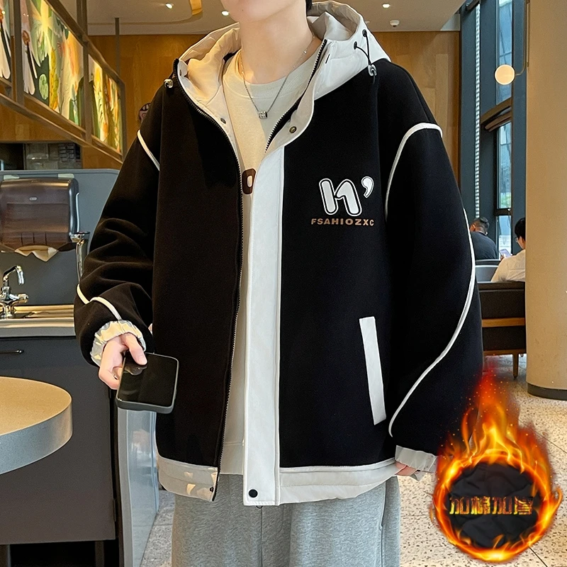 新款冬季加棉加厚棉服外套男士潮流时尚休闲百搭保暖棉衣连帽夹克