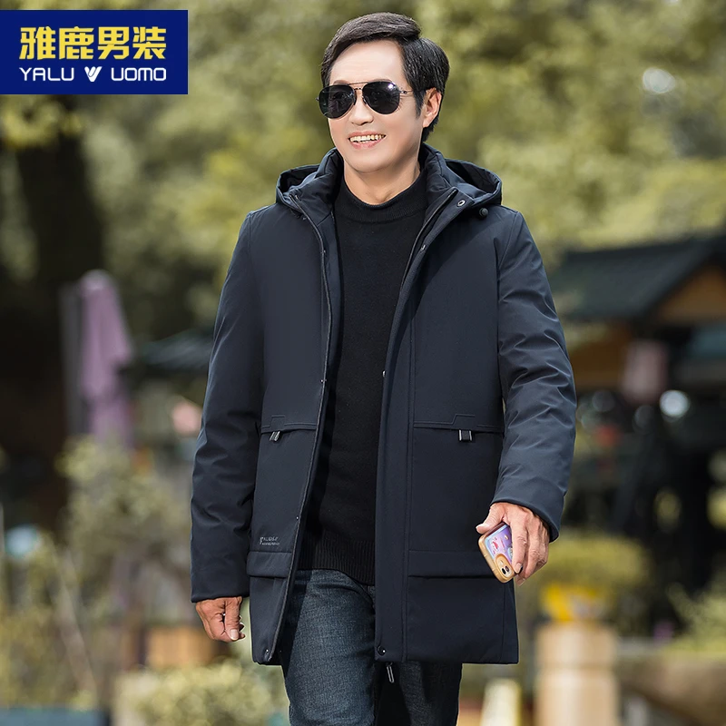 中年男士棉服冬装加绒加厚爸爸棉衣外套父亲装中长款中老年棉袄男
