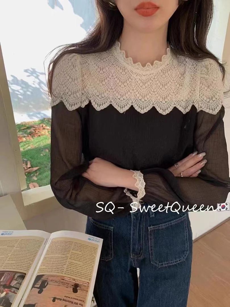 乐乐精选——蕾丝拼接雪纺衫