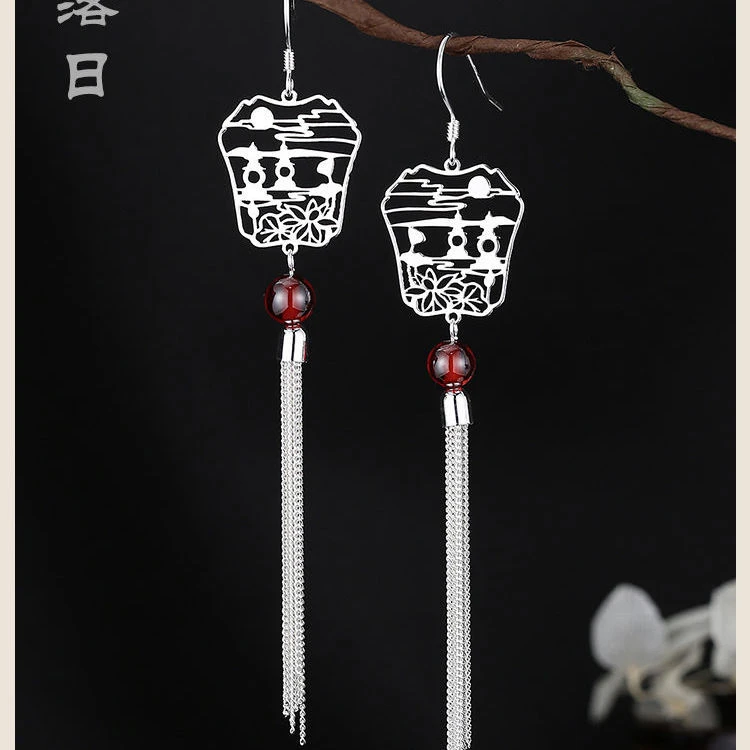 925银耳饰 纯银原创设计个性S925古典风小猫流苏冷淡风气质耳环