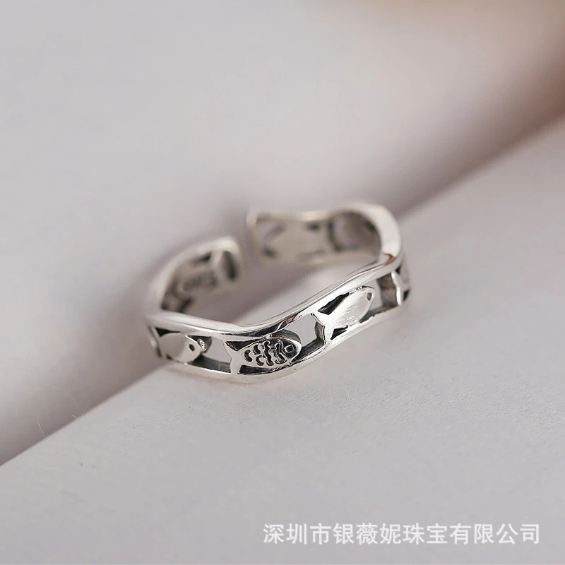 925银戒指 S925纯银复古年年有鱼戒指民族风女士指环