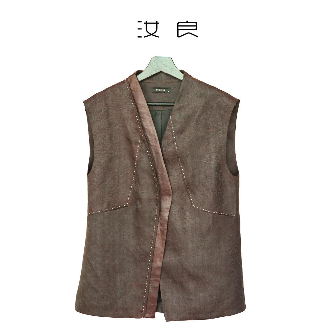 设计师款拼接明线马夹