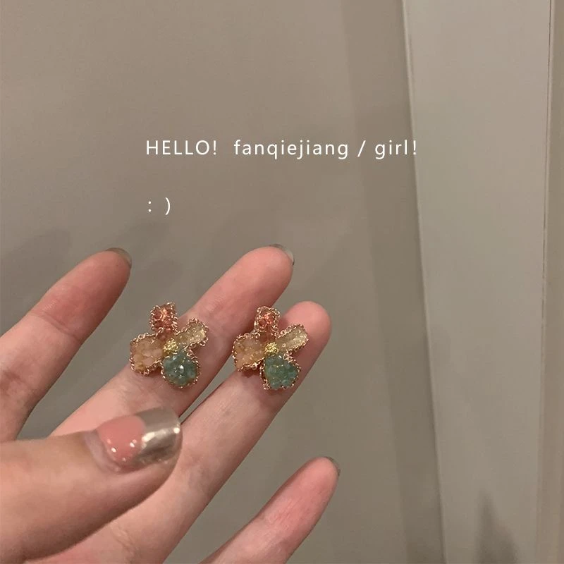 一只番茄酱适合夏天戴的复古花朵耳环小众设计感高级港风气质耳饰