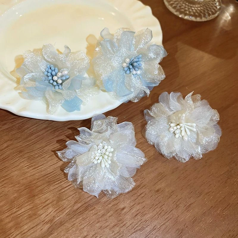 超仙网纱花朵耳钉女设计感小众2025年新款爆款百搭耳饰银针耳环