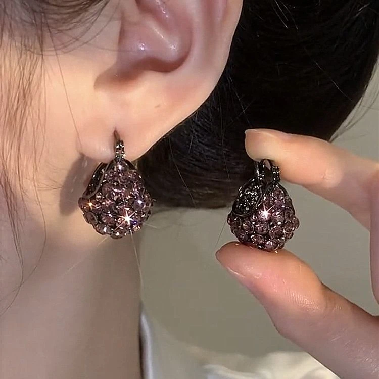 铜合金耳饰 韩国小巧精致紫色水晶耳环简约轻奢洋气耳饰新款耳扣