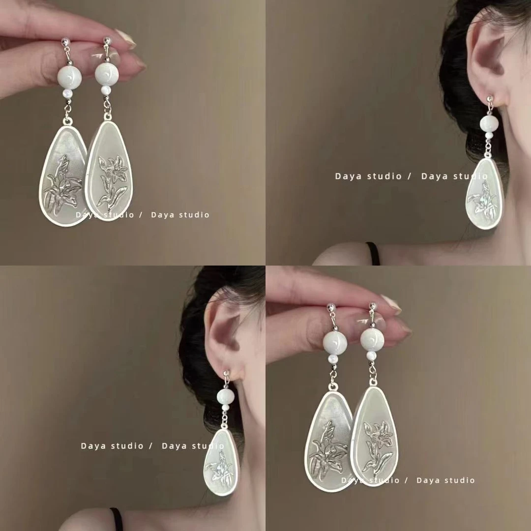 超仙复古水滴贝壳花朵耳环女高级感小众设计气质新中式耳坠耳饰