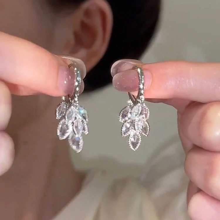 铜合金耳饰 水钻麦穗流苏耳扣时尚轻奢精致百搭耳环2025新款耳饰