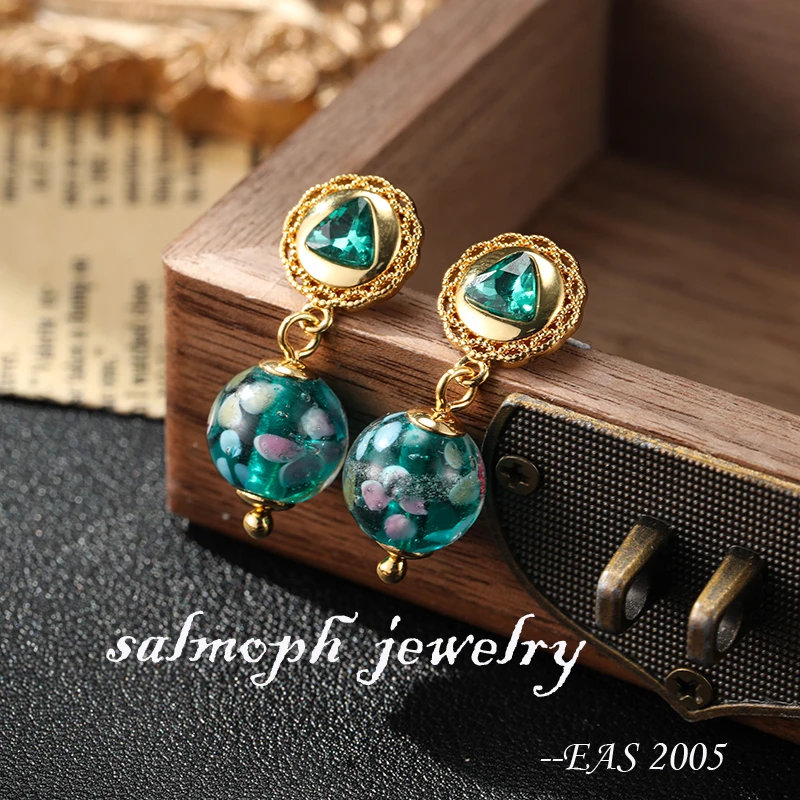铜合金玻璃耳饰 EAS-2005绿色吊坠耳饰