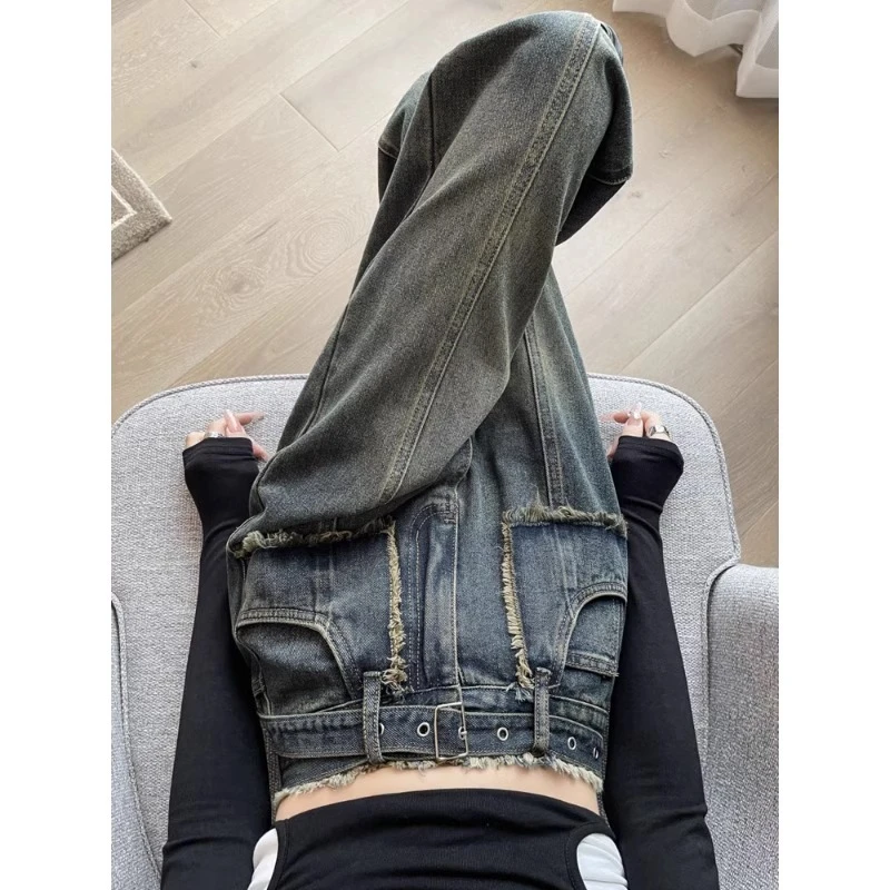 阔腿牛仔裤女2024春季新款直筒宽松高腰显瘦窄版拖地裤子