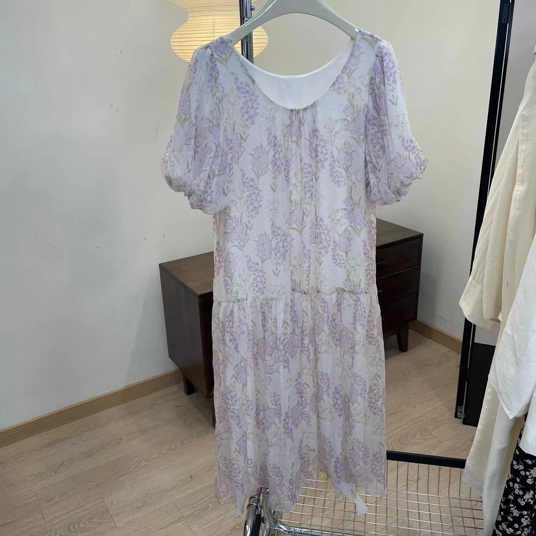 连衣裙-6FXF190高级感气质泡泡袖碎花裙