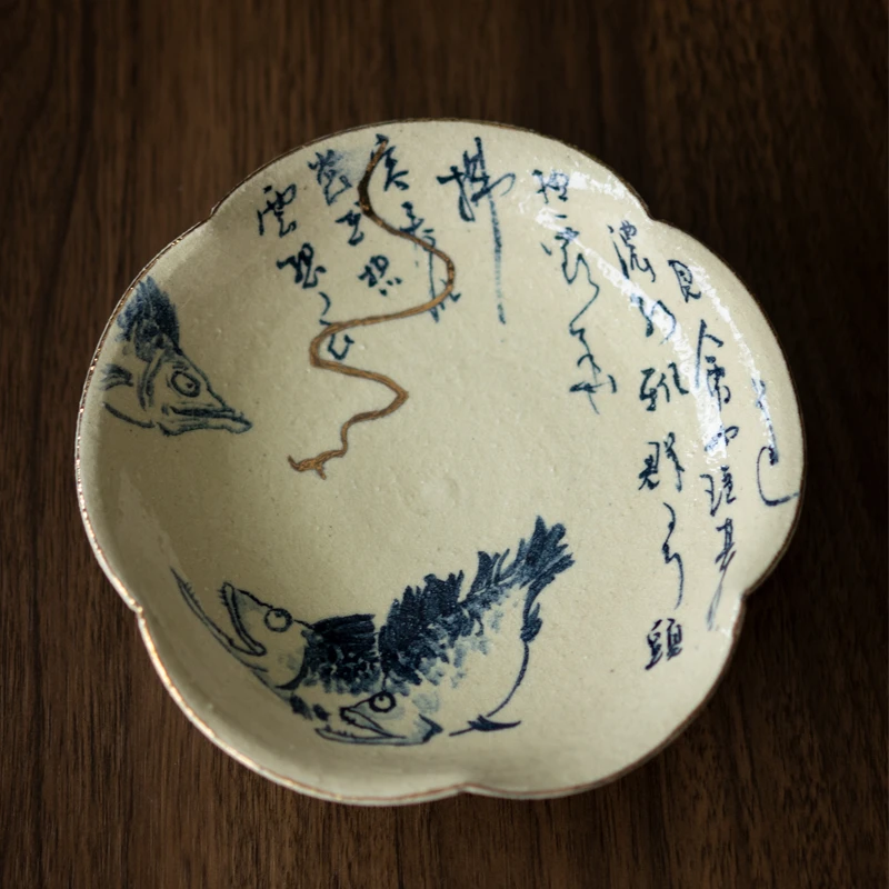 茶禾 景德镇青花手绘鲑鱼壶承