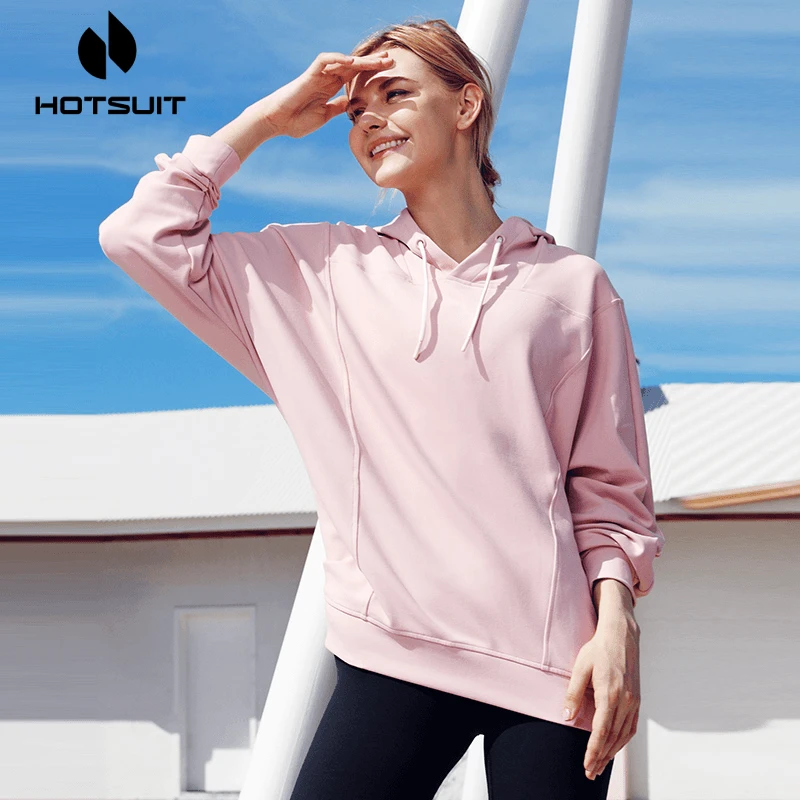 Hotsuit后秀运动卫衣女2023新款连帽套头衫粉色宽松宠肤外套潮ins