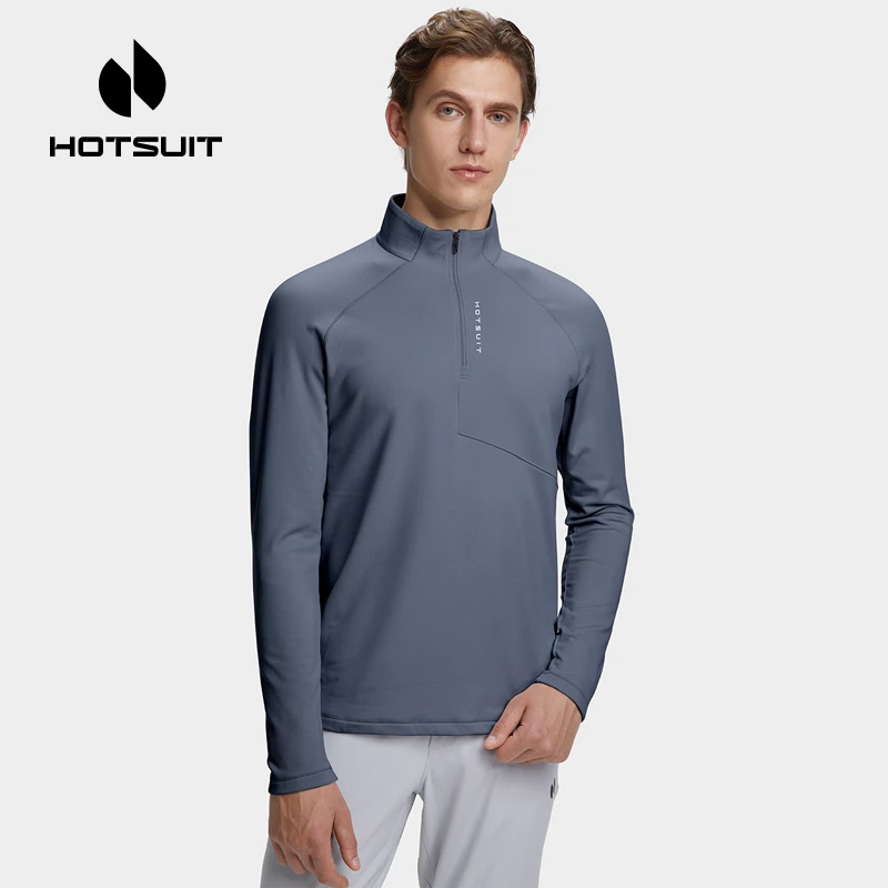 hotsuit后秀2023新款运动t恤格粒绒长袖卫衣保暖上衣男冬跑步男子