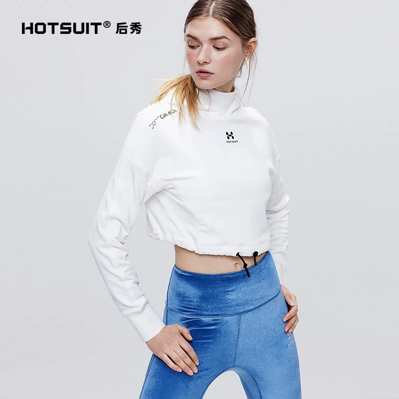 hotsuit后秀运动卫衣女套头潮瑜伽健身服连帽长袖T恤露脐短上衣