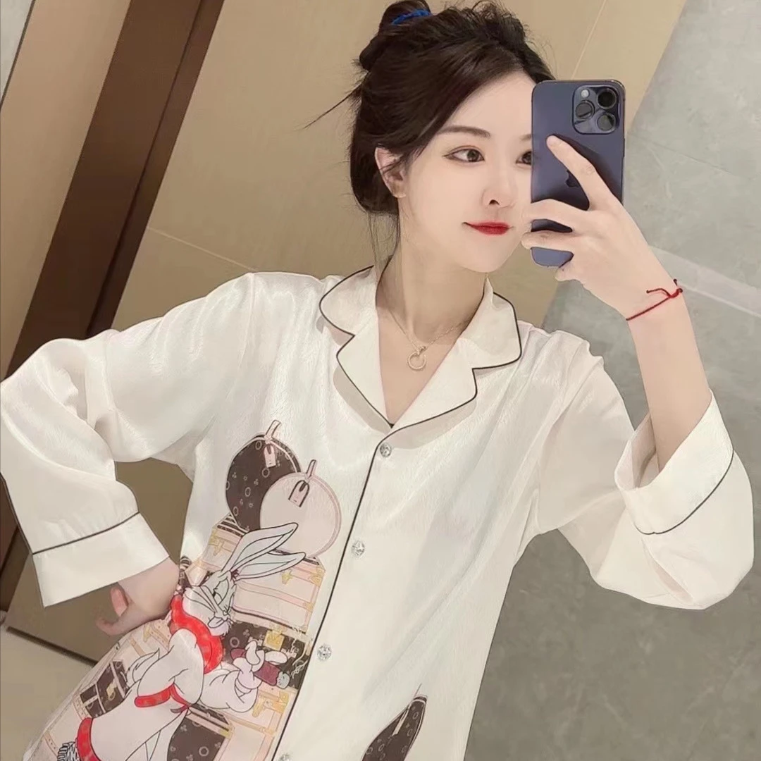 大榕家《箱包兔》翻领印花新款睡衣家居服套装