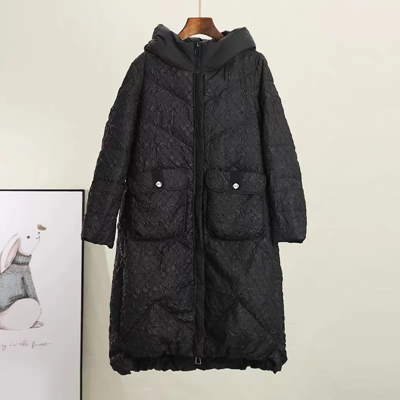 90白鸭羽绒服新品冬装时尚洋气保暖连帽长款X565