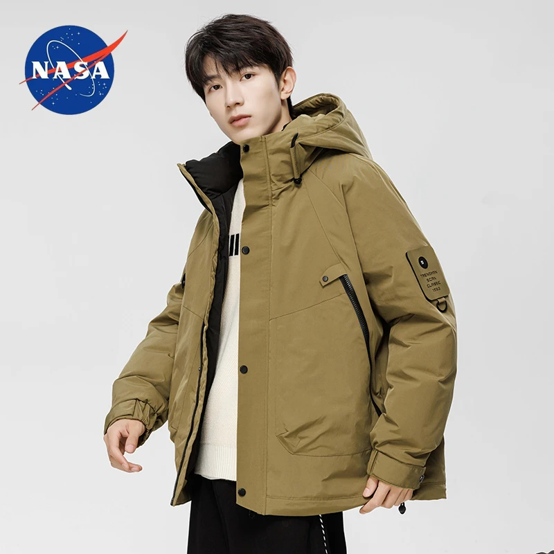 NASA羽绒服男款连帽工装外套男士美式休闲高克重鸭绒户外防风棉服