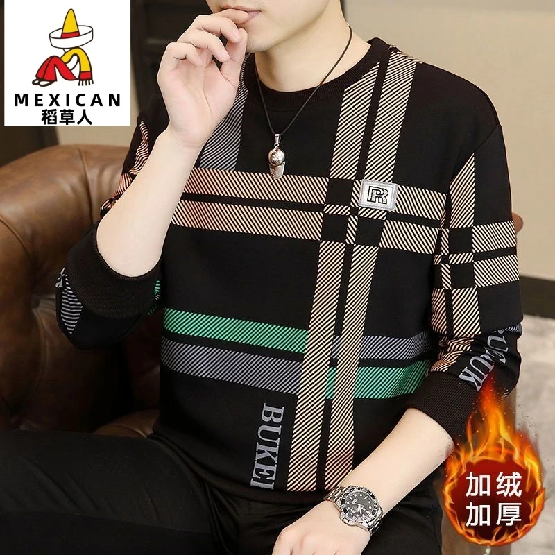 稻草人卫衣男款加绒加厚秋冬季潮牌ins打底衫t恤青少年秋季男装衣