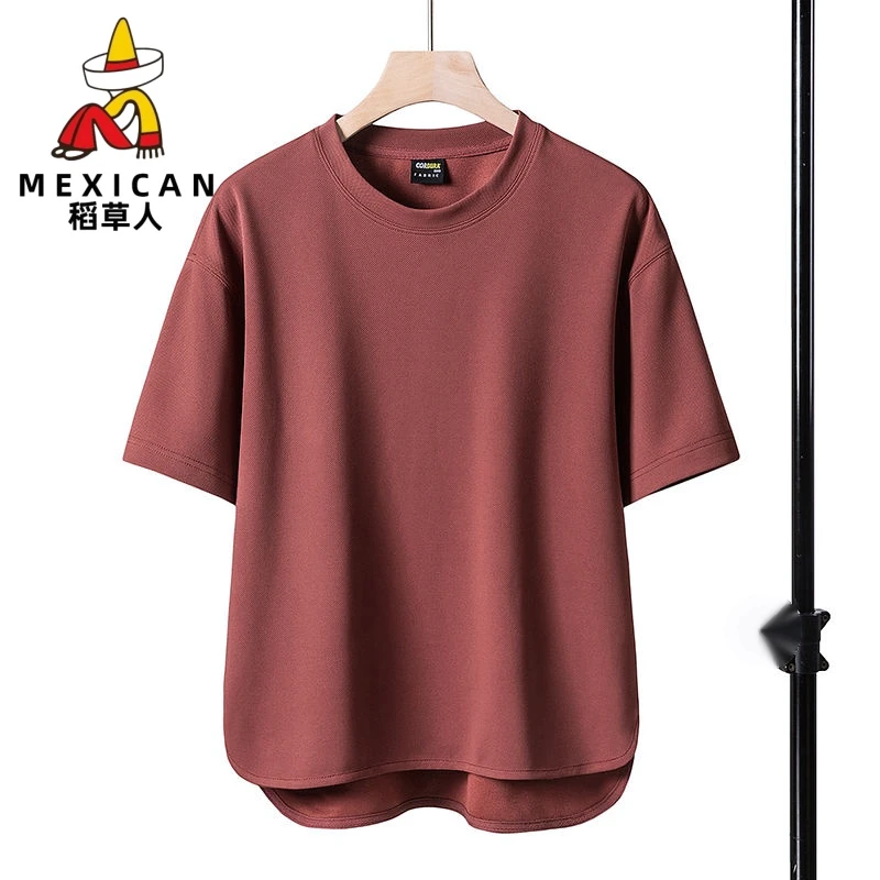 稻草人短袖重磅T恤春夏季男士半袖T大码运动百搭薄款宽松纯色圆领
