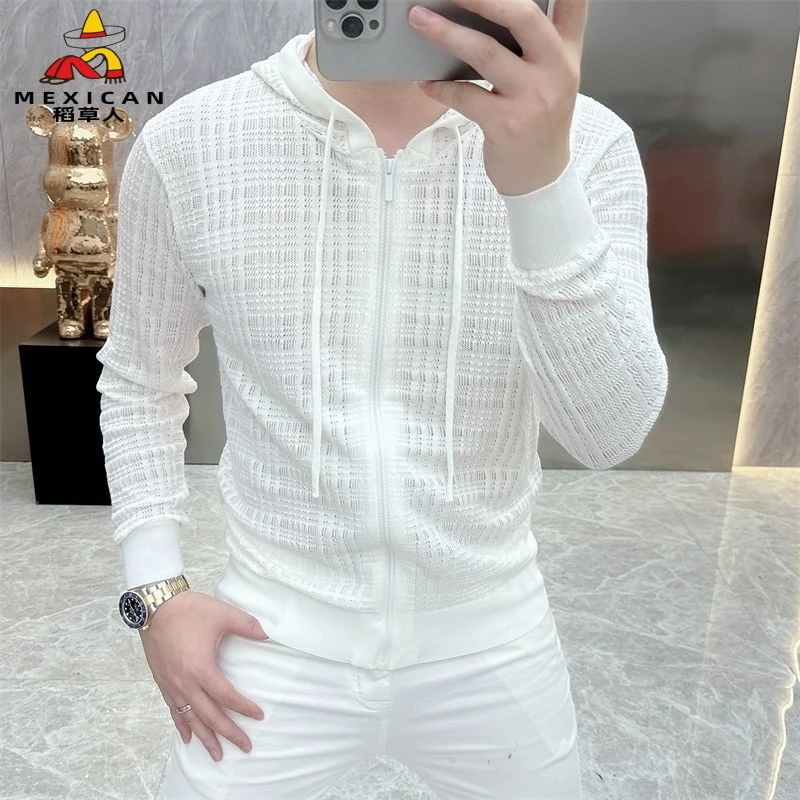 稻草人秋冬潮流连帽长袖针织衫男时尚修身百搭透气帅气简约休闲毛