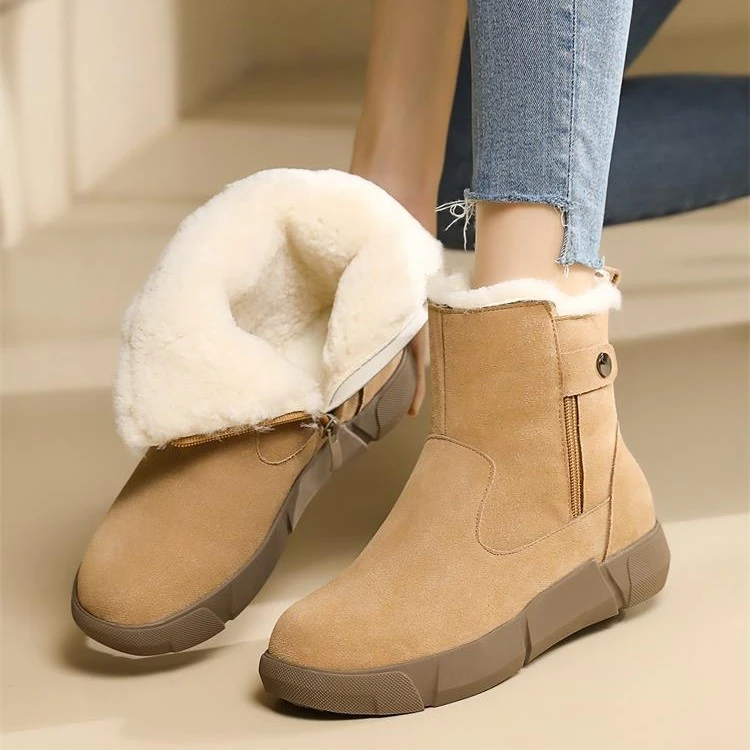 新款加厚雪地靴女冬东北大棉鞋真皮加绒保暖大码防滑棉靴厚底短靴
