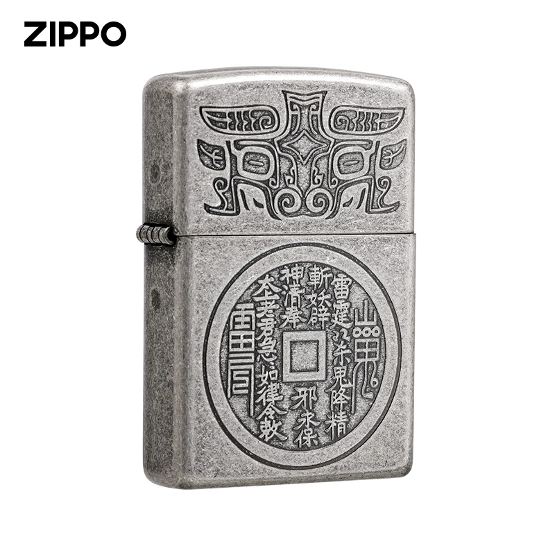 ZIPPO打火机古银山鬼花钱 复古经典个性工艺款防风煤油打火机男士