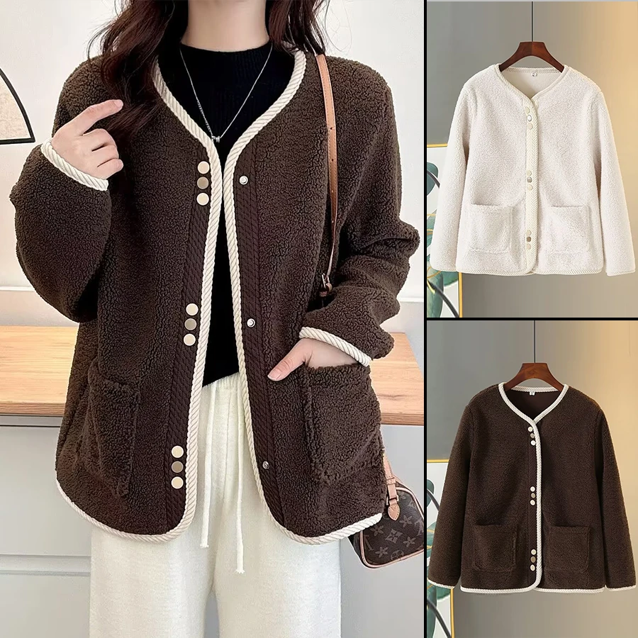 秋冬大码女装2024新款时尚保暖开衫上衣胖mm加厚颗粒绒外套