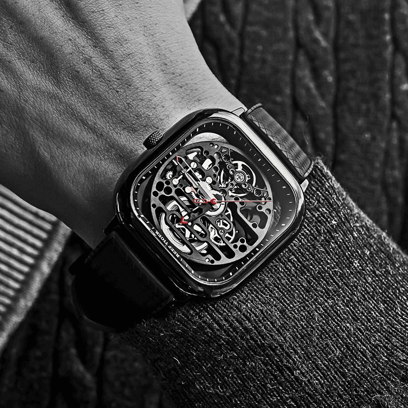 REEF TIGER/瑞夫泰格方形手表机械夜光男表男士腕表男款雕花轻奢