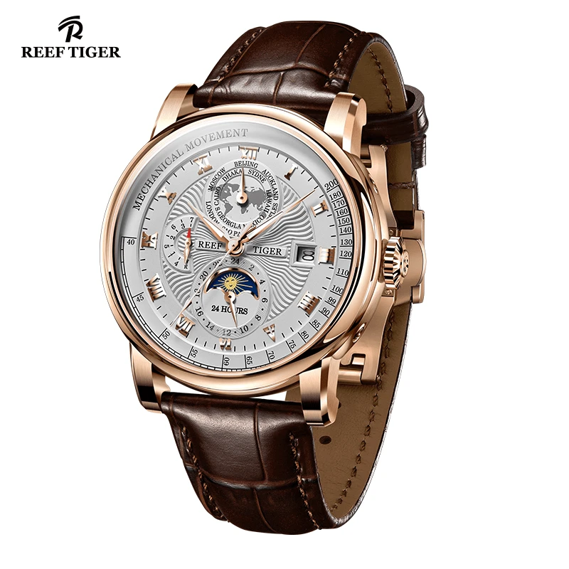 REEF TIGER-大师II-艺术家系列机械男表男士男款夜光手表多功能