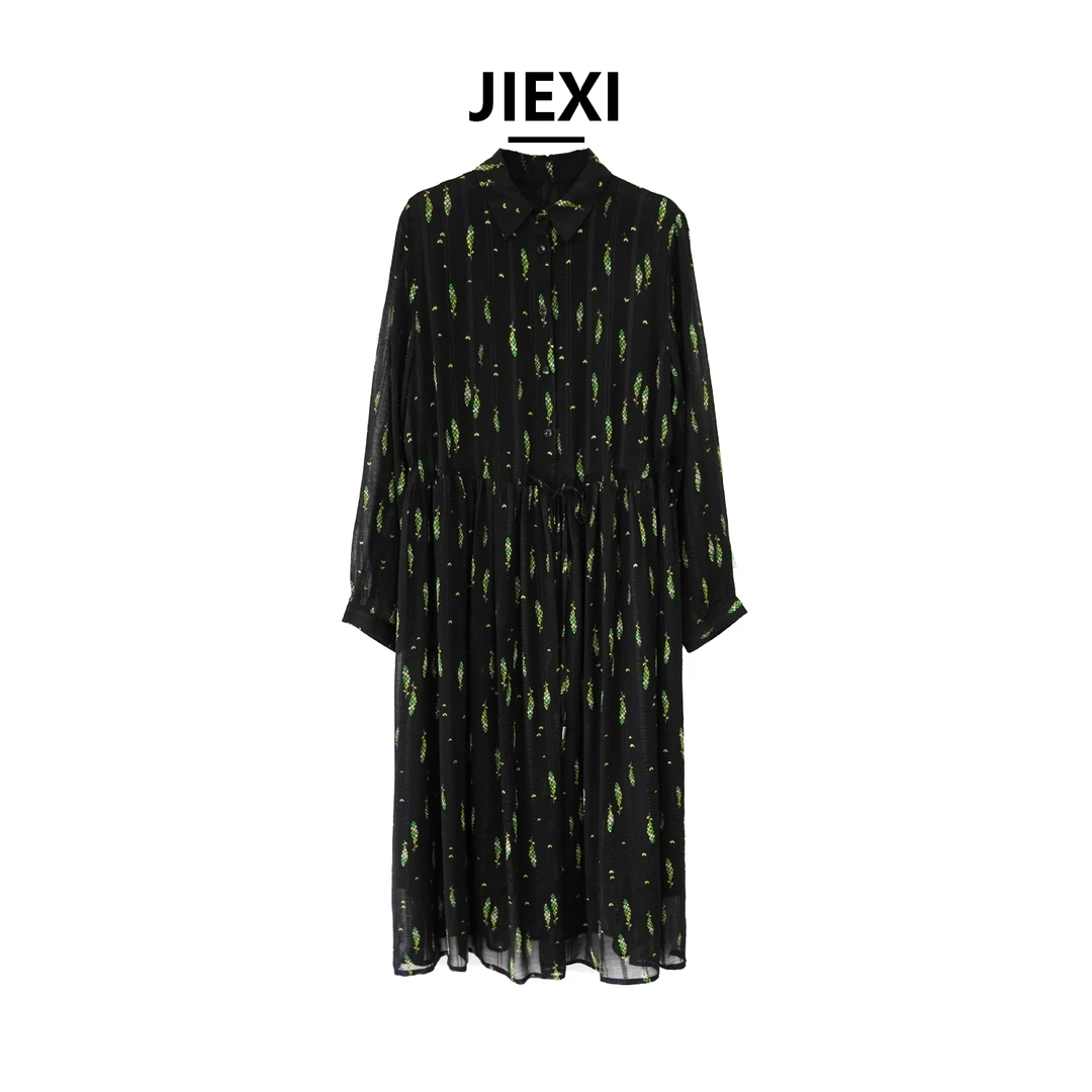 JEIXI定制时尚宽松大版轻奢百搭腰部抽绳显瘦连衣裙q668