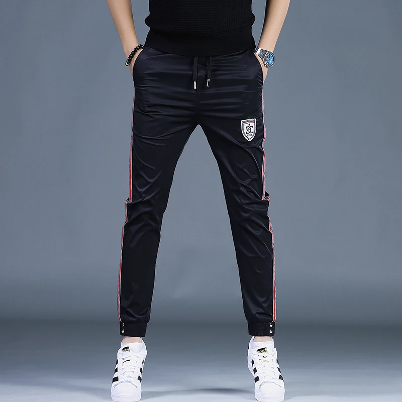 潮牌男士休闲裤高级感冰丝裤子潮流运动裤九分裤男裤男装速干裤裤