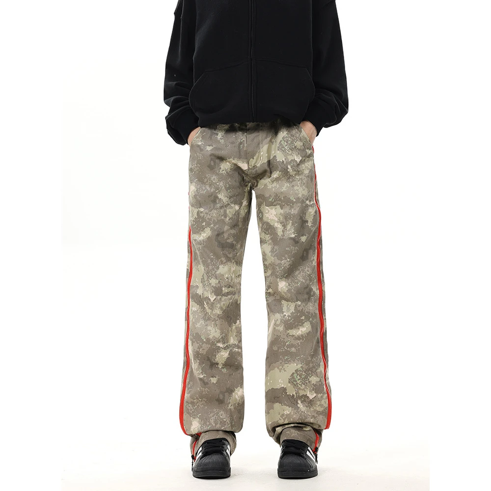 ZLAYCO 美式街头嘻哈迷彩裤男女小众宽松直筒冲锋休闲拉链长裤