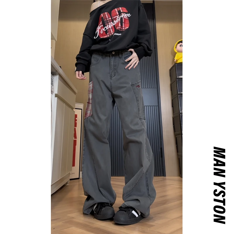 美式高街大口袋百搭工装裤子秋冬季直筒宽松休闲牛仔长裤春秋复古