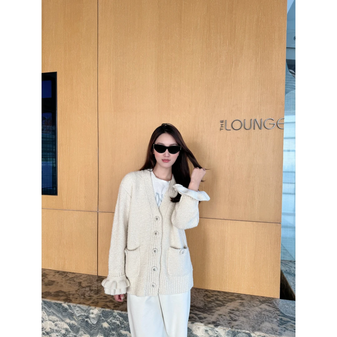 muhou/24小香风粗花呢轻奢气质针织毛衣外套开衫