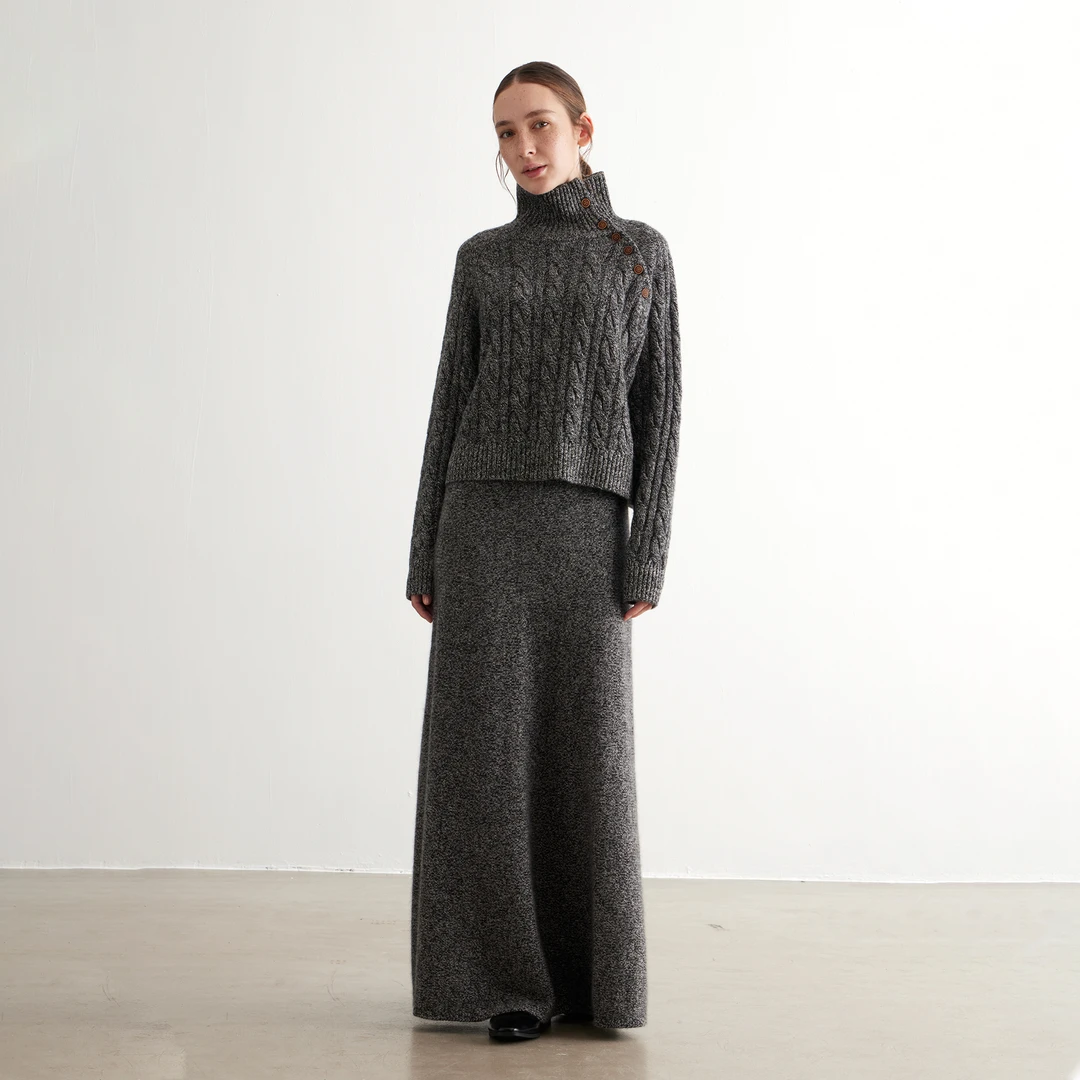 NOEND法式复古夹花灰半身裙 软糯亲肤 随性慵懒冬季长裙