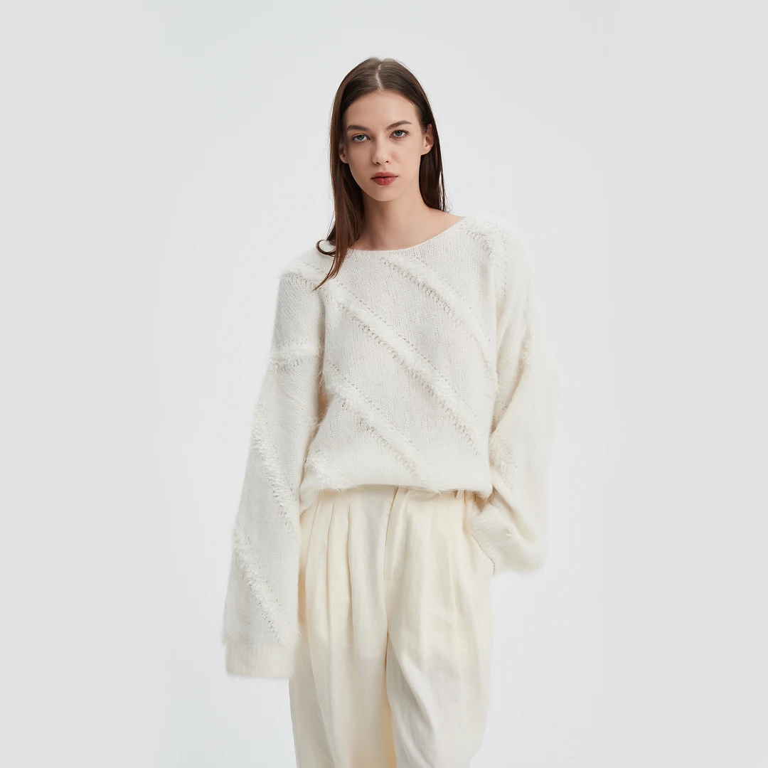 NOEND 羊驼毛oversize针织套头衫 软糯轻柔质感毛衣 秋冬慵懒宽松