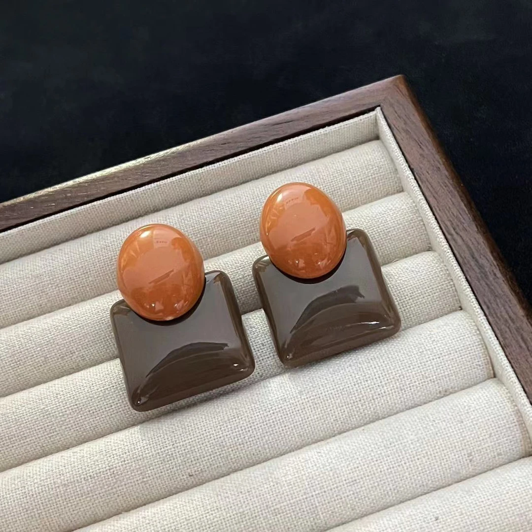 非金属亚克力耳饰 港风高级感耳环气质复古撞色耳钉r876夸张耳饰