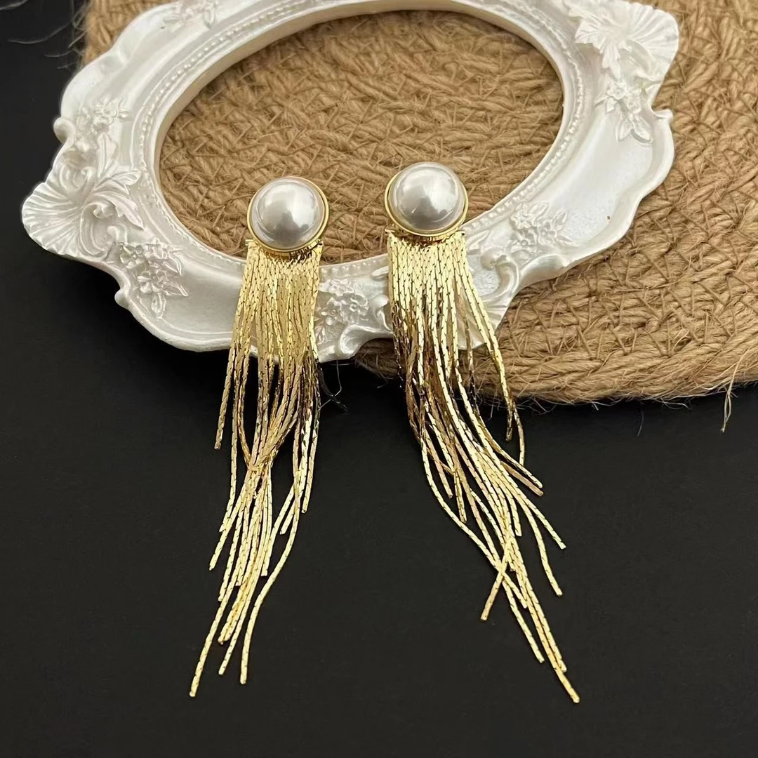 铜合金耳饰 r631高级感夸张长款流苏大耳环女小众设计感耳坠显瘦