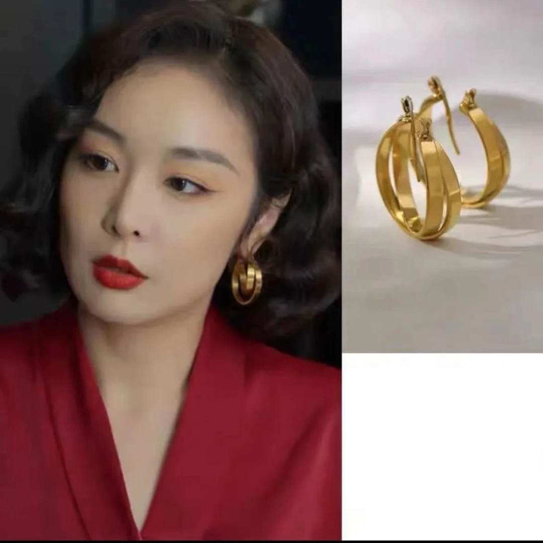 铜合金耳饰 r605耳饰耳环气质名媛金色舒耳饰女新款潮欧美夸张风