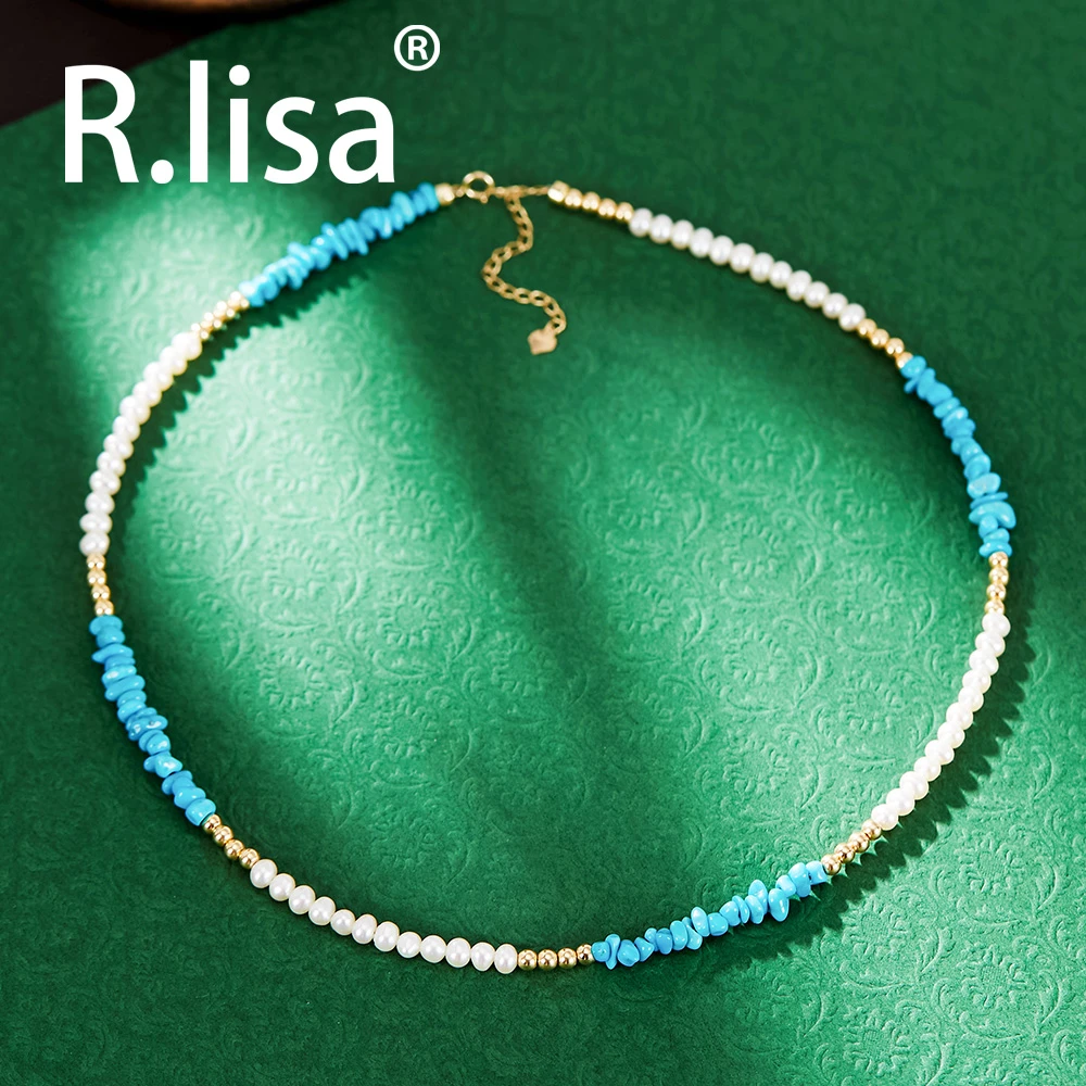 18K金绿松石小米珠项链小众轻奢淡水珍珠锁骨链百搭时尚吸睛叠戴