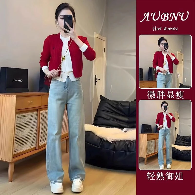 微胖女孩穿搭显瘦套装洋气减龄假两件针织衫裤子女装2025新款春款