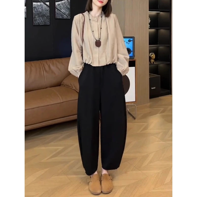 【冰姐专属】法式长袖衬衫套装女2024早秋新款小衫高腰哈伦裤两件套