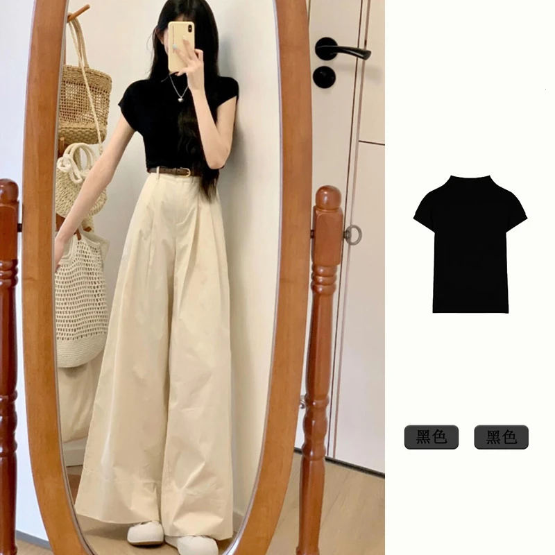 小个子夏天穿搭一整套今年流行时尚休闲阔腿裤子两件套装夏季女装
