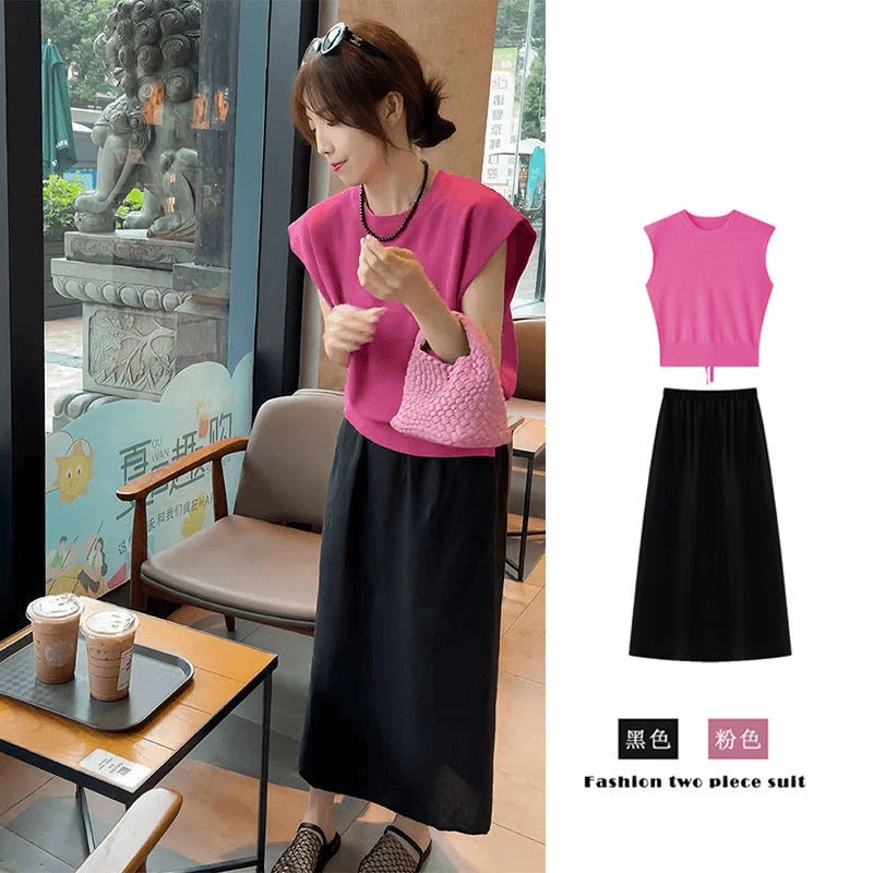 今年流行的夏装套装高级感小众独特别致无袖圆领上衣半身裙两件套