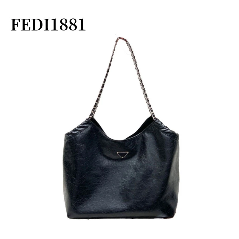 【FEDI1881】秋冬软面复古黑色大容量链条女士单肩手提托特包8618#