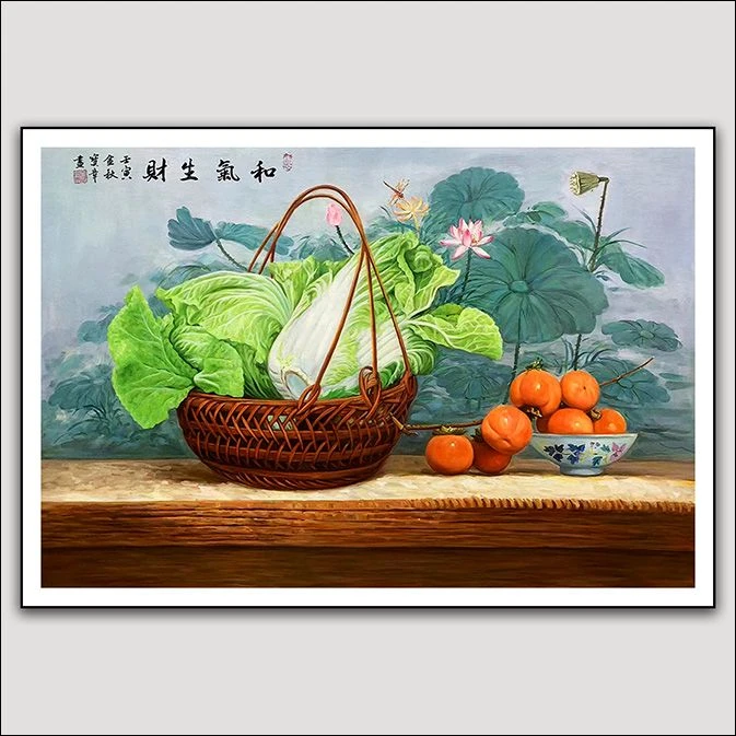 百财新中式餐厅挂画厨房装饰画客厅沙发墙背景画白菜图高档挂墙画