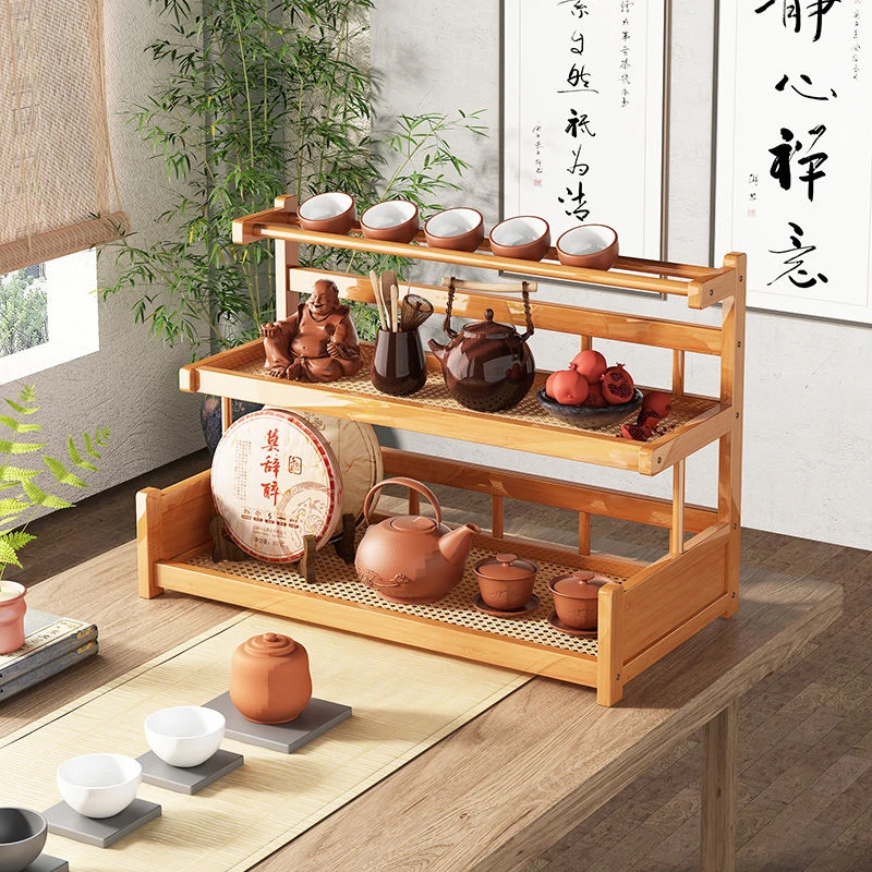 新疆包邮桌面博古架茶杯架小型桌上茶具置物架紫砂壶摆放架中式茶
