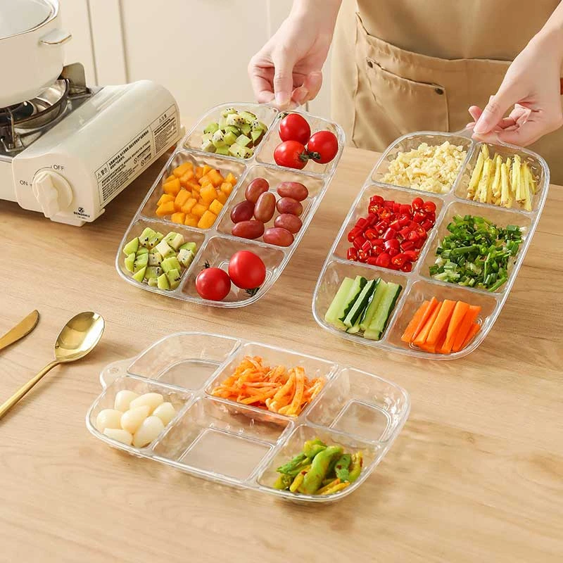 新款多用途分格备菜盘厨房收纳备菜盘家用火锅大号六格餐盘托盘