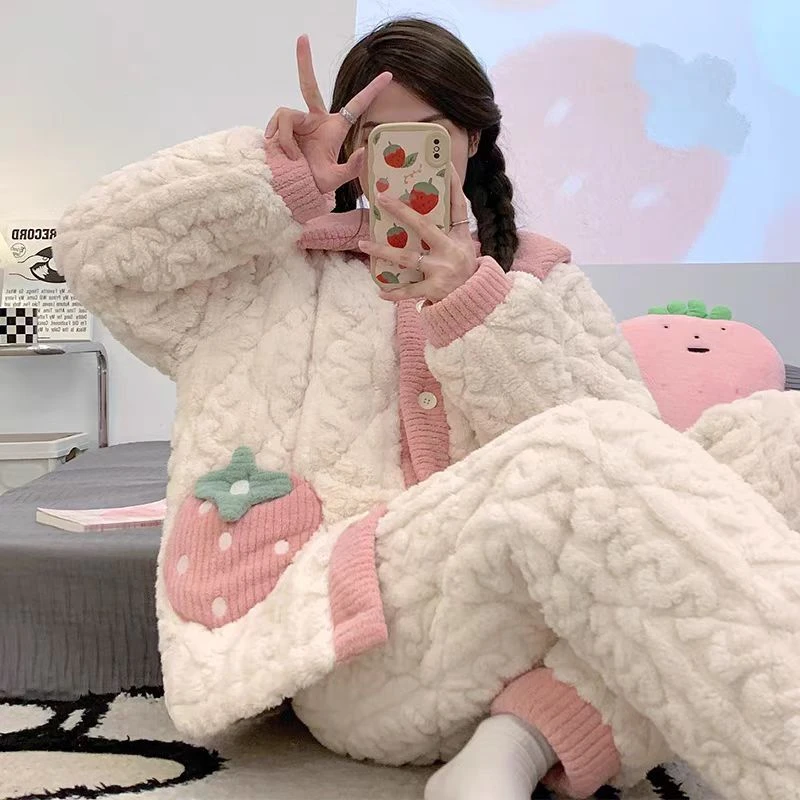 睡衣长款家居服大码睡裙加绒加厚保暖宽松韩版甜美冬天