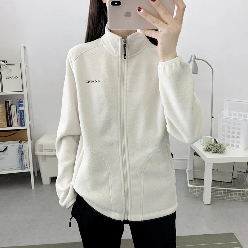 秋冬保暖抓绒衣女户外加绒加厚摇粒绒外套运动休闲立领开衫卫衣